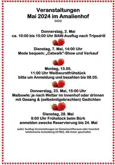 Veranstaltungen im Amalienhof - Mai 2024
